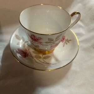 Vintage English Bone China Teacup and Saucer with Gold Trim